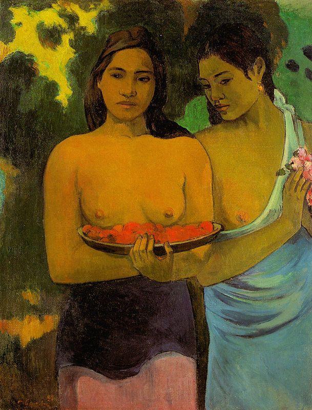 Paul Gauguin Two Tahitian Women with Mango Spain oil painting art